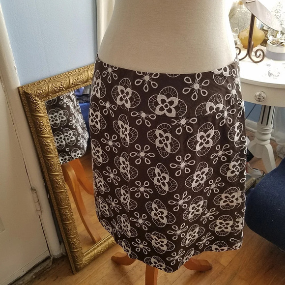 LOFT Mini Skirt | Chocolate Brown w/ White / Size 10 - Picture 3 of 5